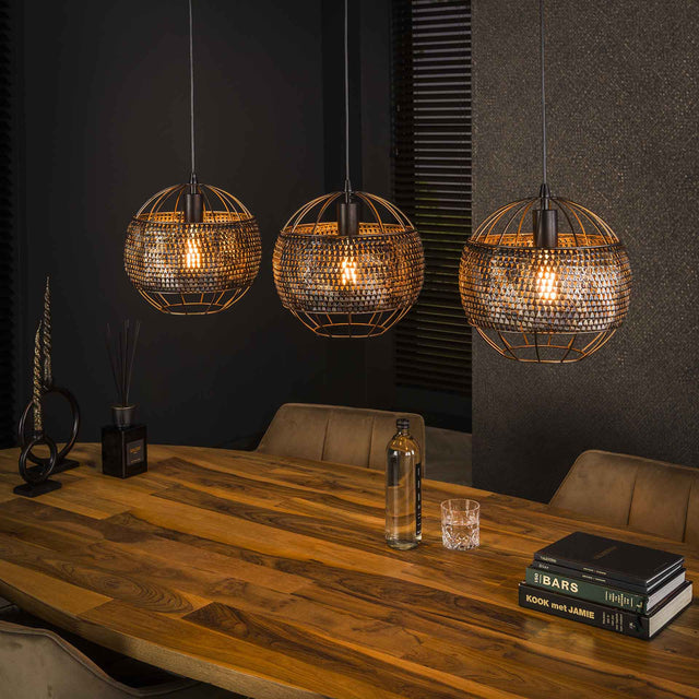 Hanglampen - Hanglamp Alfie 3 - lichts metaal zwart bruin - Dimehouse