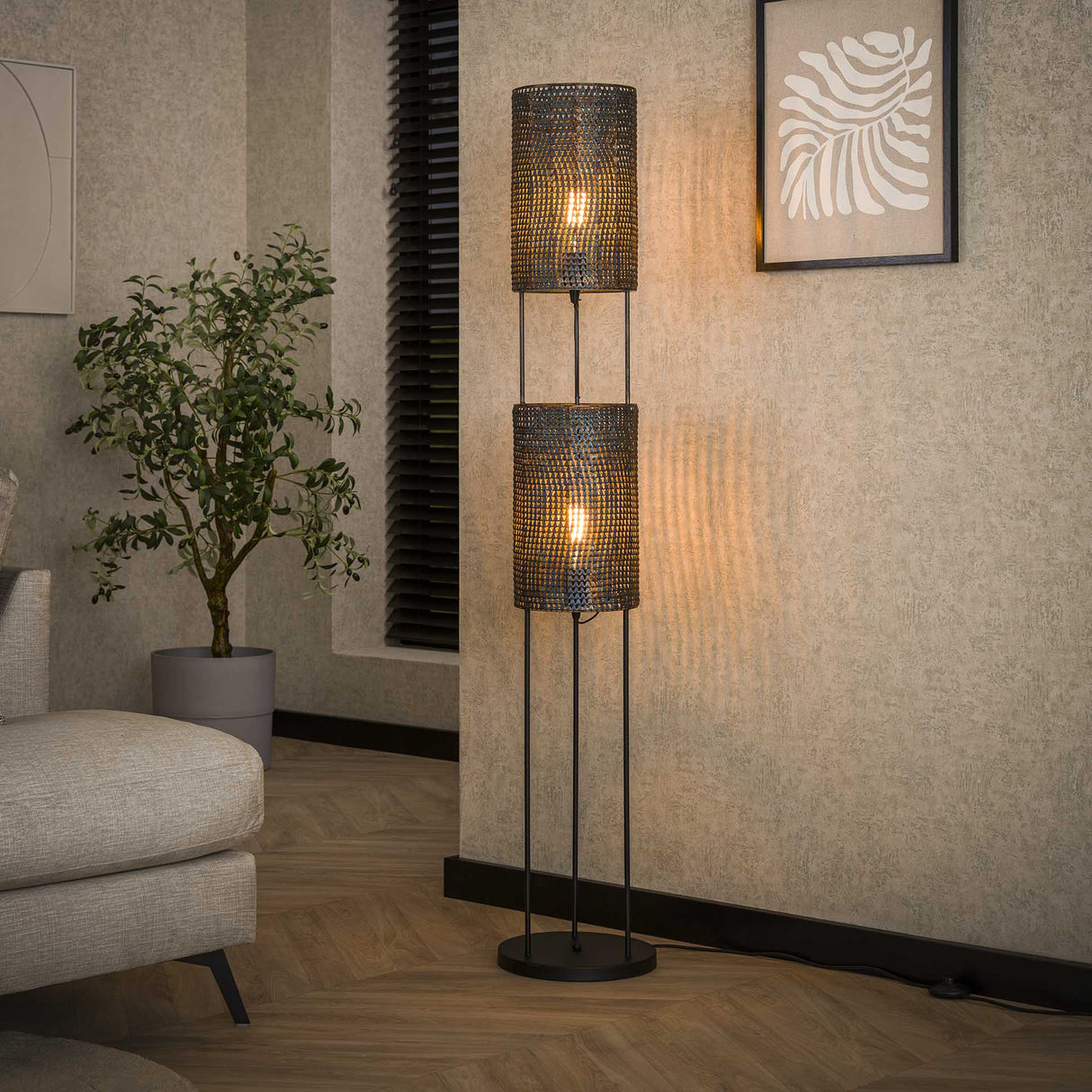 Vloerlampen - Industriële vloerlamp Armoor 2 - lichts zwart bruin - Dimehouse