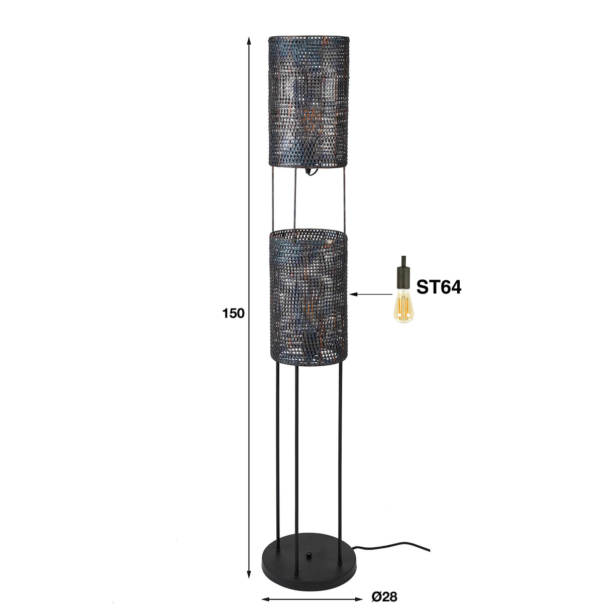 Lampada da terra industriale Armoor a 2 luci marrone nero