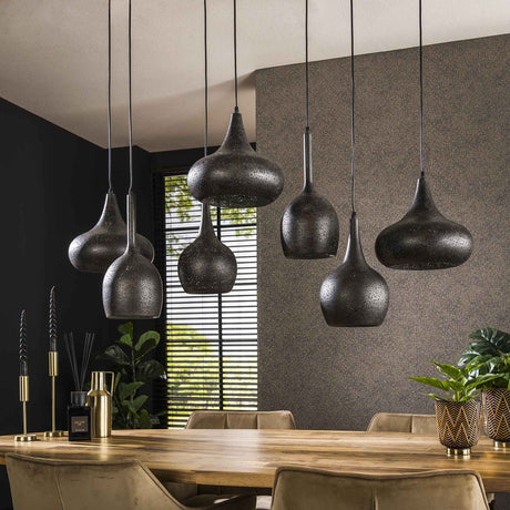 Lampada a sospensione Zeno a 7 luci in metallo nero