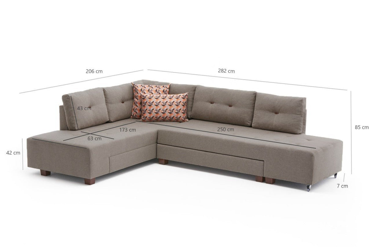 Divano letto tessuto tortora - XL 280x206 cm - con ruote - Sinistra - Manama