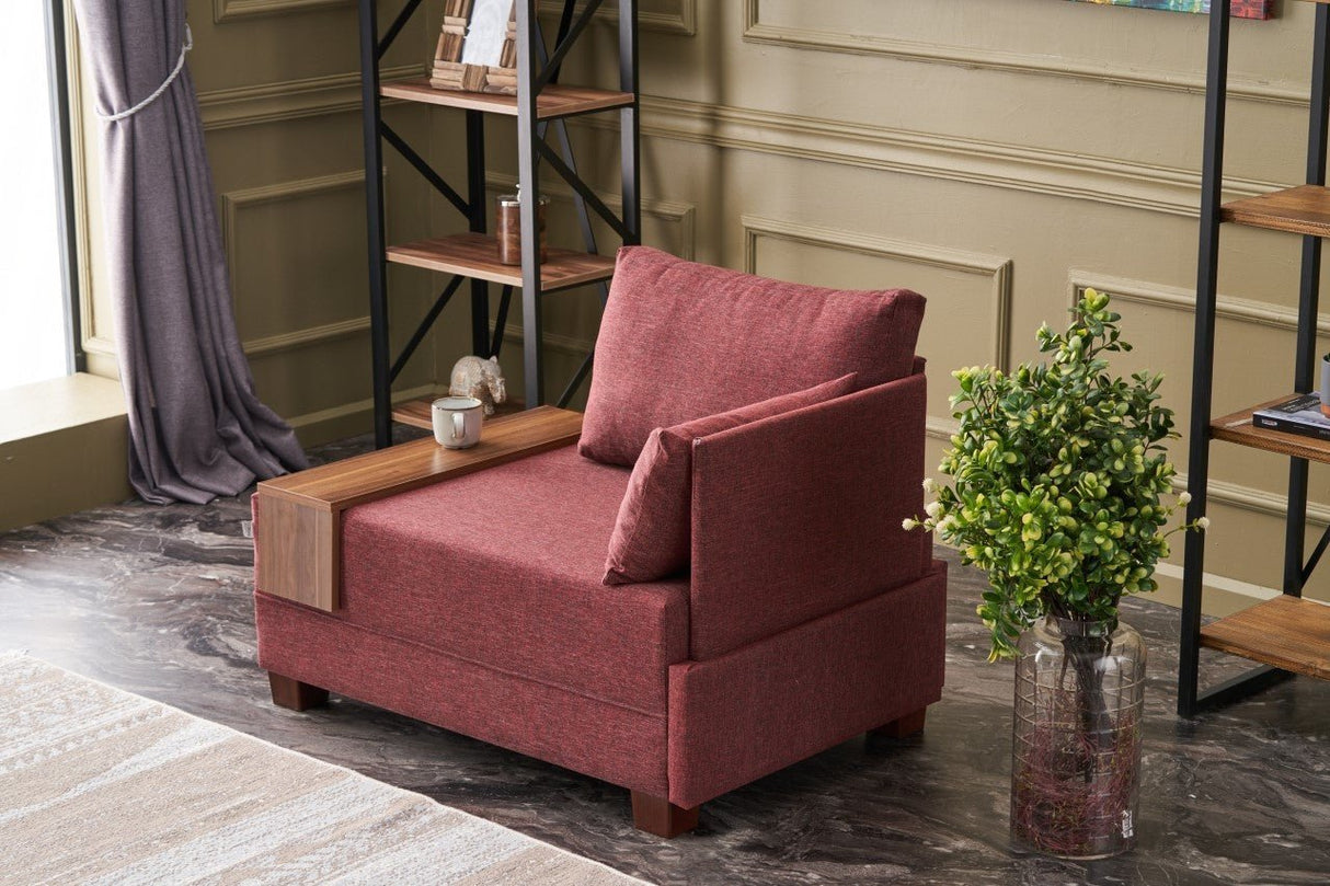 Poltrona Moderna Tessuto Fly Bordeaux - Destra - Con Tavolino in Legno