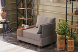 Poltroncina Moderna In Tessuto Marrone Fly - Destra - Con Tavolino In Legno