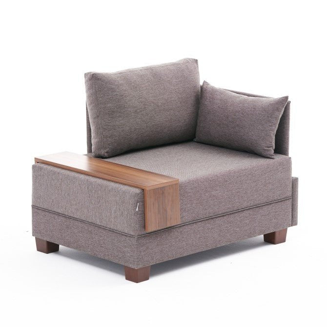 Poltroncina Moderna In Tessuto Marrone Fly - Destra - Con Tavolino In Legno