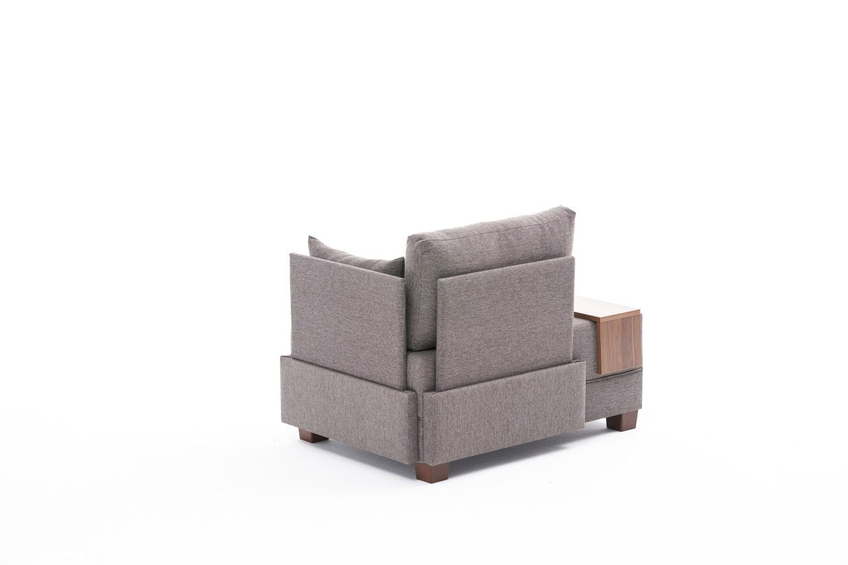 Poltroncina Moderna In Tessuto Marrone Fly - Destra - Con Tavolino In Legno