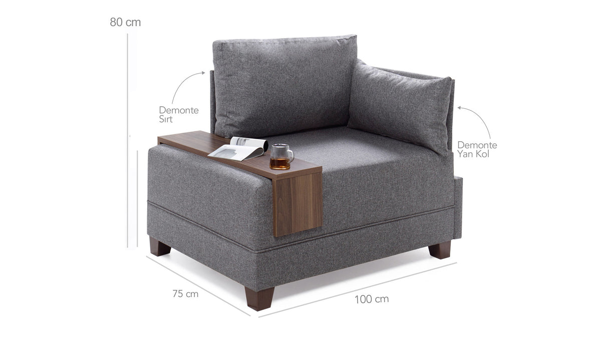 Poltroncina Moderna In Tessuto Marrone Fly - Destra - Con Tavolino In Legno