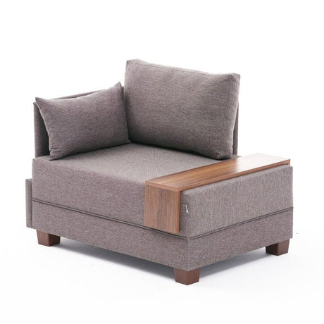Poltroncina Moderna In Tessuto Marrone Fly - Sinistra - Con Tavolino in Legno
