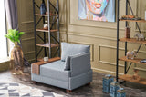 Fauteuils - Moderne Fauteuil Blauw Stof Fly - Rechts - Met Houten Tafeltje - Dimehouse