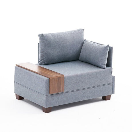 Poltrona Moderna Tessuto Blu Fly - Destra - Con Tavolino in Legno