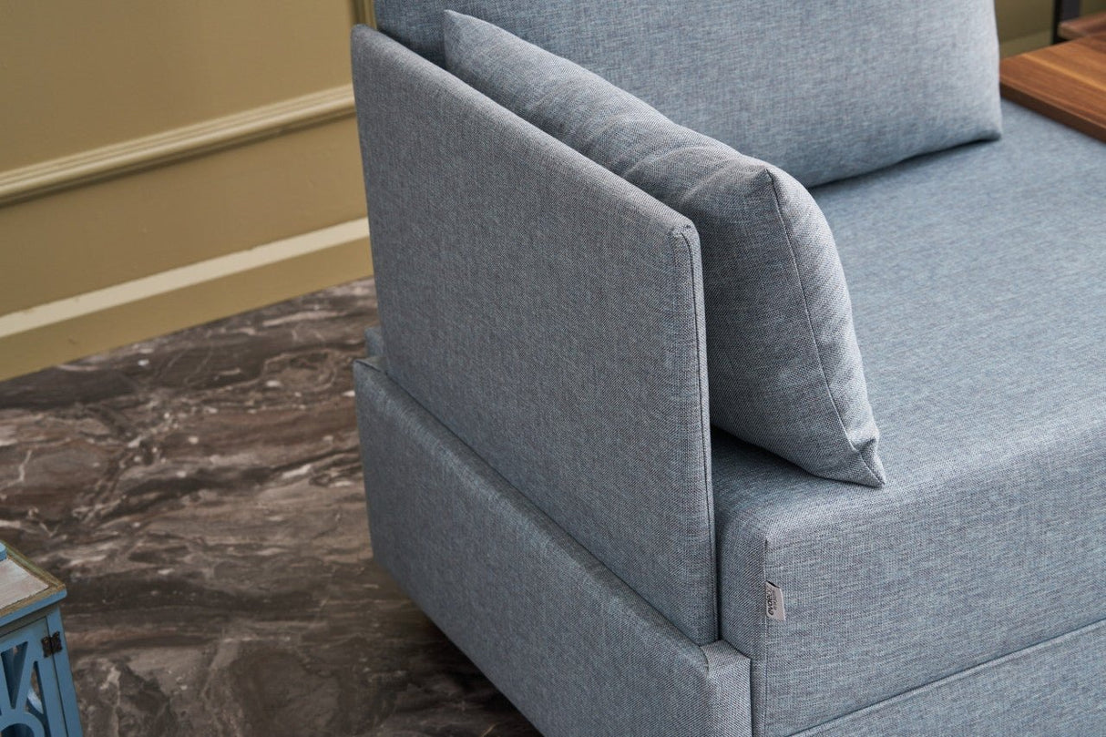 Poltrona Moderna Tessuto Blu Fly - Sinistra - Con Tavolino in Legno