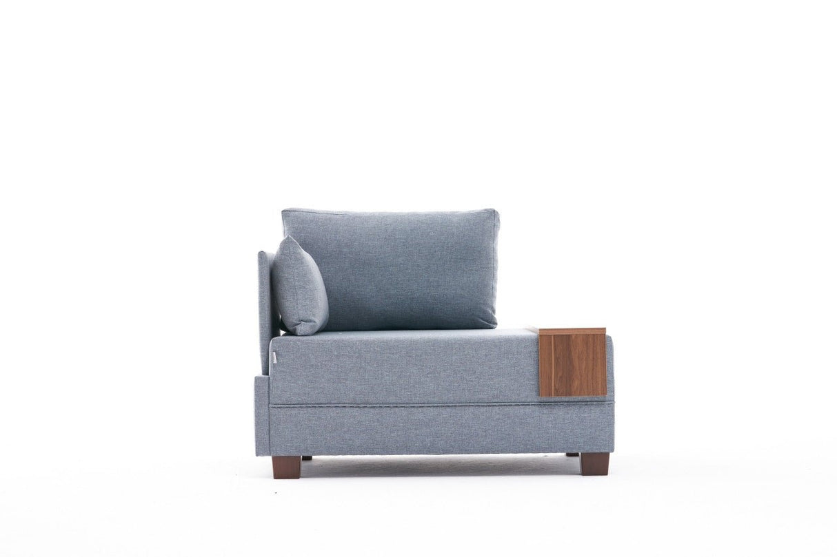 Poltrona Moderna Tessuto Blu Fly - Sinistra - Con Tavolino in Legno
