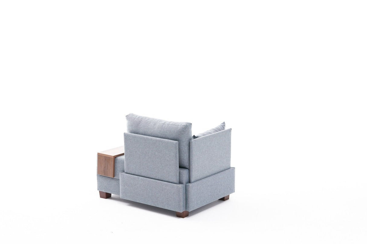 Poltrona Moderna Tessuto Blu Fly - Sinistra - Con Tavolino in Legno