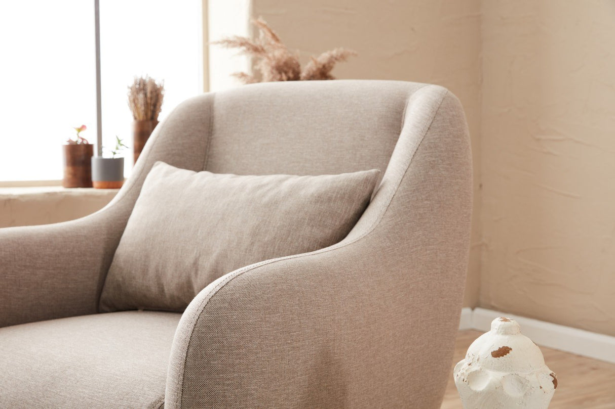 Fauteuils - Scandinavische fauteuil Beige gemêleerde linnen stof met kussen Venus - Dimehouse