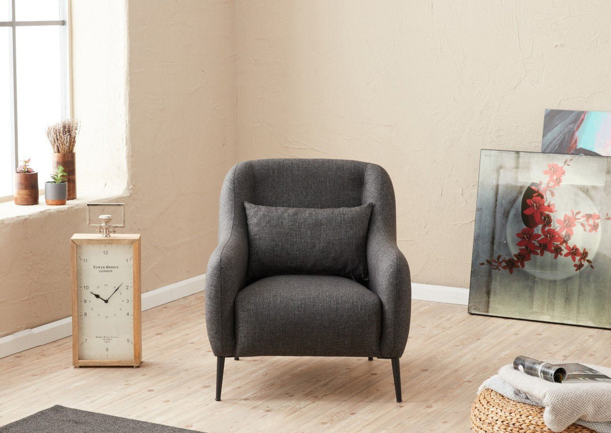 Fauteuils - Scandinavische fauteuil Antraciet gemêleerde linnen stof met kussen Venus - Dimehouse