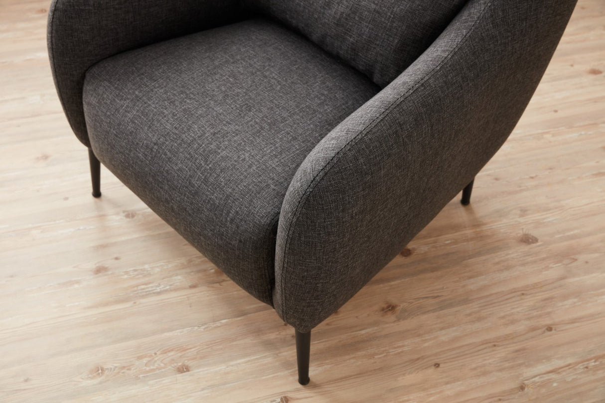Fauteuils - Scandinavische fauteuil Antraciet gemêleerde linnen stof met kussen Venus - Dimehouse