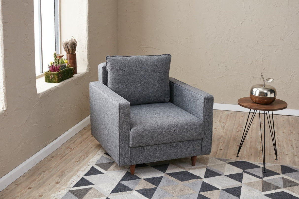 Poltroncina moderna rurale in tessuto grigio Eva