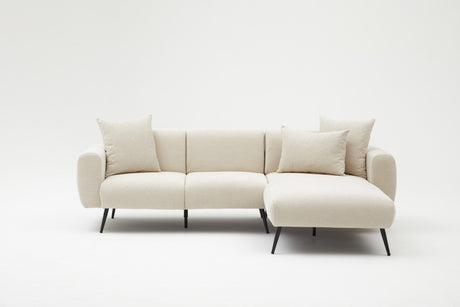 Divano angolare in tessuto color crema - Gambe alte e sottili - Interno solido - 252 x 155 cm - Laterale