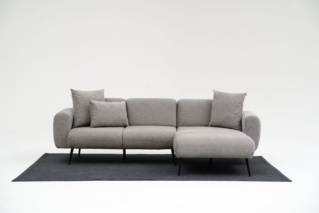 Divano angolare in tessuto grigio - Gambe alte e sottili - Interno solido - 252 x 155 cm - Laterale