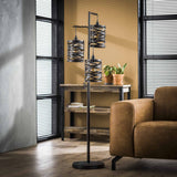 Lampada da Terra Industriale Spin in Metallo a 3 Luci Grigio Ardesia