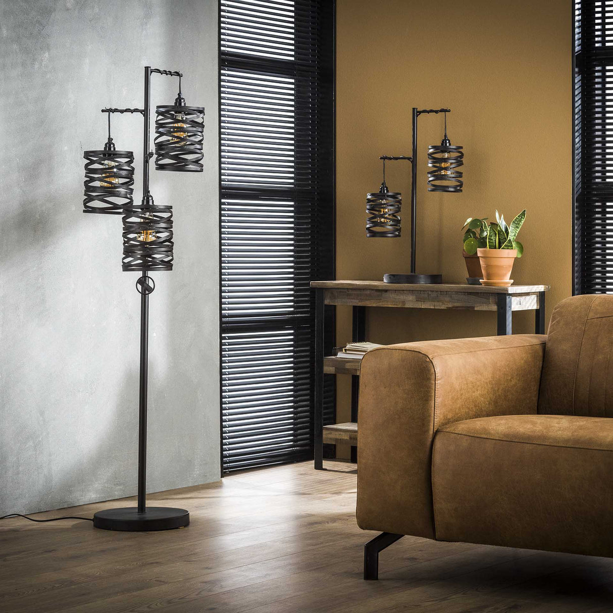 Lampada da Terra Industriale Spin in Metallo a 3 Luci Grigio Ardesia