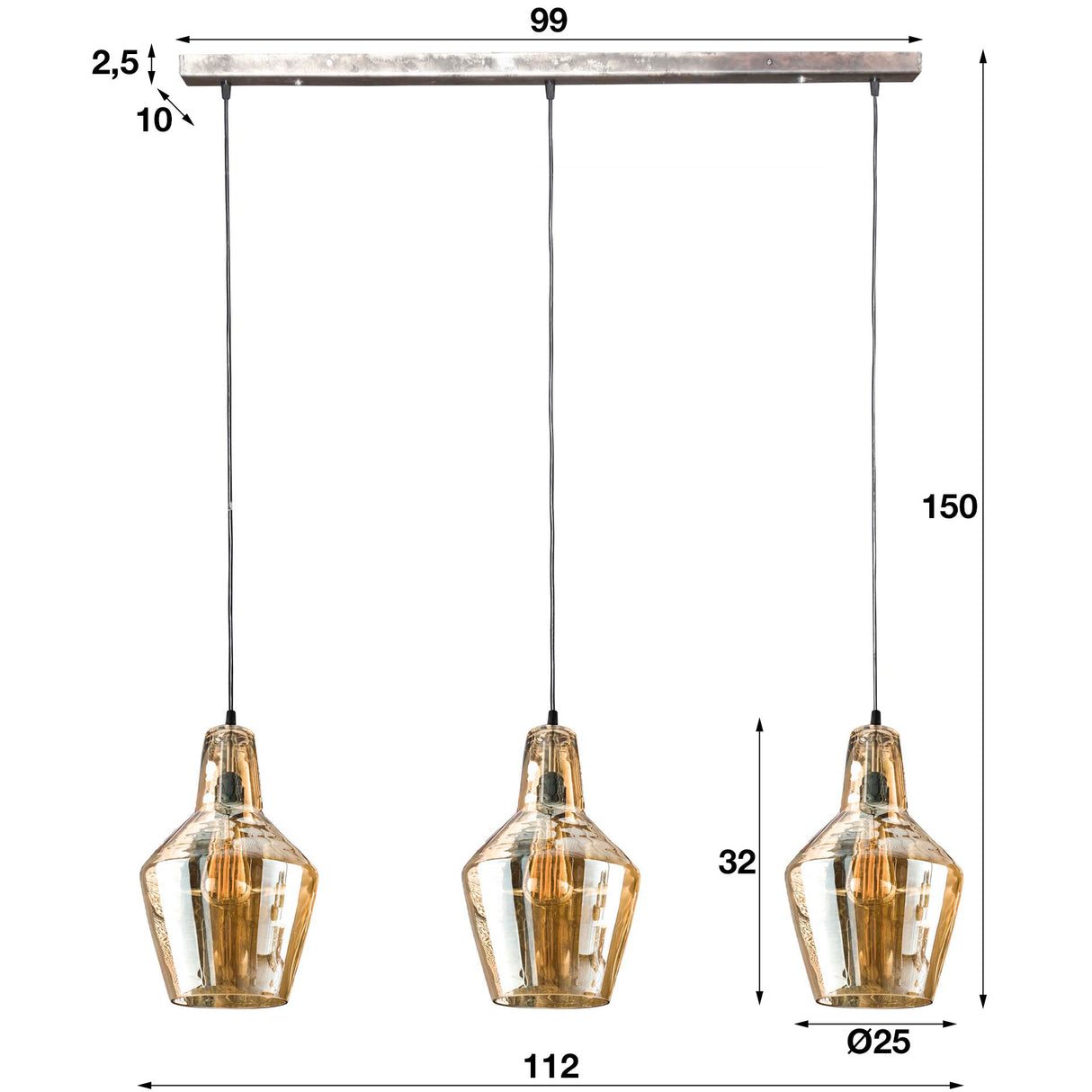Hanglampen - Industriële hanglamp Dace 3 - lichts amber - Dimehouse