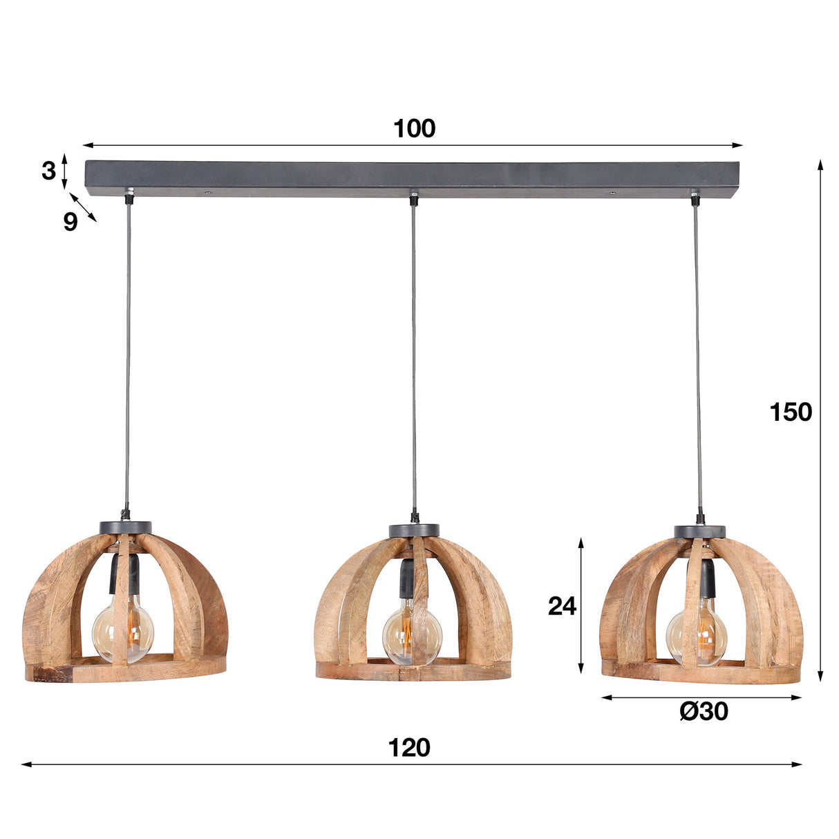 Hanging lamp Madri DH Interior Mango LxWxH 102x38x35 Legno di mango Indicazione della dimensione della foto in bianco