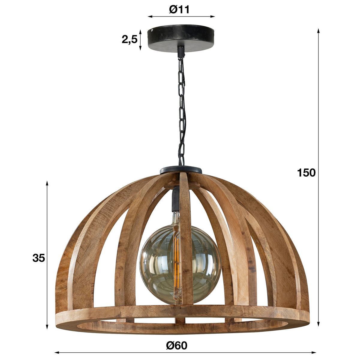 Lampada a sospensione Madri DH Interior Mango LxLxH 69x69x50 Legno di mango Indicazione della dimensione della foto in bianco