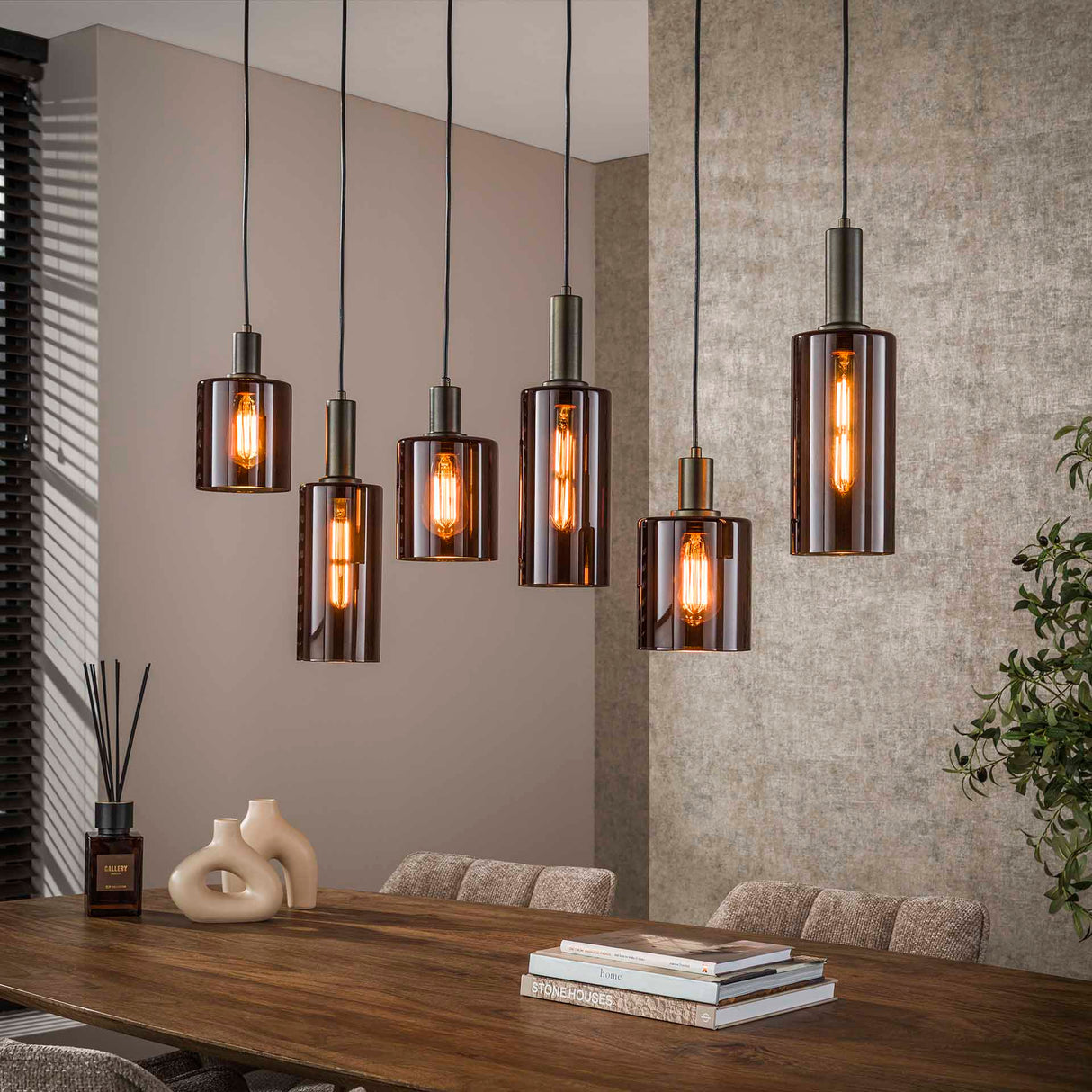 Hanglampen - Moderne Hanglamp Aureo 6 - lichts Sienna Bruin 118 cm - Dimehouse