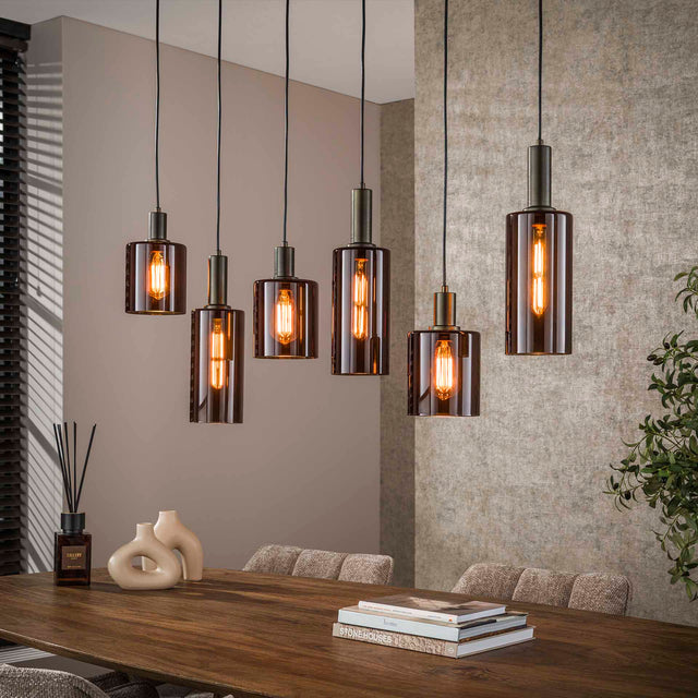 Hanglampen - Moderne Hanglamp Aureo 6 - lichts Sienna Bruin 118 cm - Dimehouse