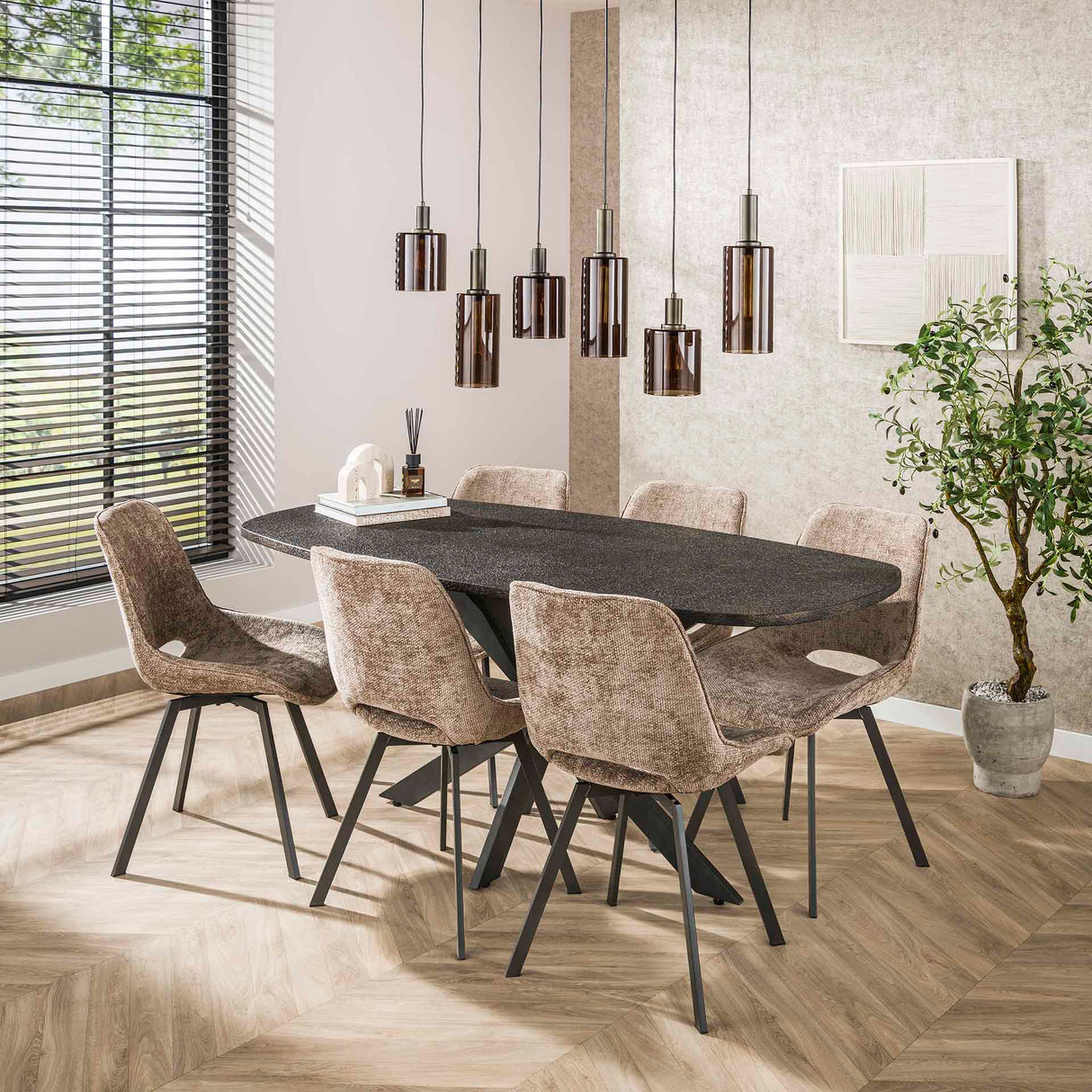 Hanglampen - Moderne Hanglamp Aureo 6 - lichts Sienna Bruin 118 cm - Dimehouse