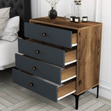 Ladekasten - Ladekast Lizbon Walnoot Antraciet Melamine 76x90,7x40 cm - 4 lades - Dimehouse