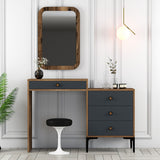 Ladekasten - Ladekast Kaptafel Lizbon Walnoot Antraciet Melamine 124x84,7x40 cm - Dimehouse