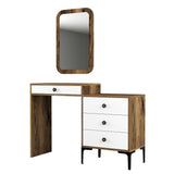 Ladekasten - Ladekast Kaptafel Lizbon Walnoot Wit Melamine 124x84,7x40 cm - Dimehouse