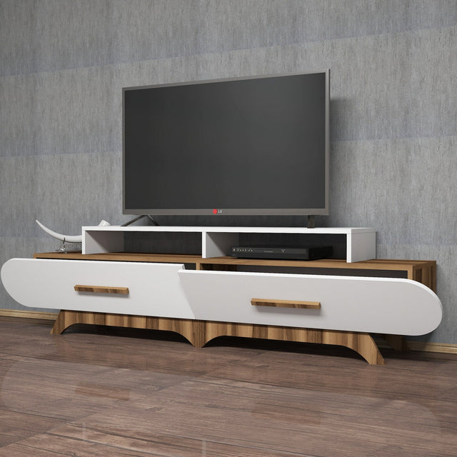TV Meubels - TV Meubel Flora Walnoot Wit Melamine 205x50x36,8 cm - Dimehouse