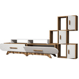 TV Meubels - TV Meubel Set Flora S Walnoot Wit Melamine 205x50x36,8 cm - Dimehouse