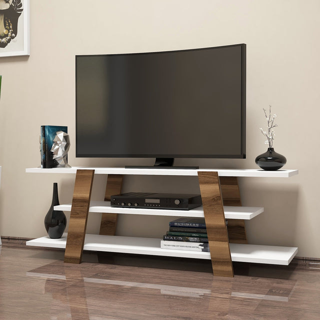 TV Meubels - TV Meubel Flower Walnoot Wit Melamine 120x42x33,6 cm - Dimehouse