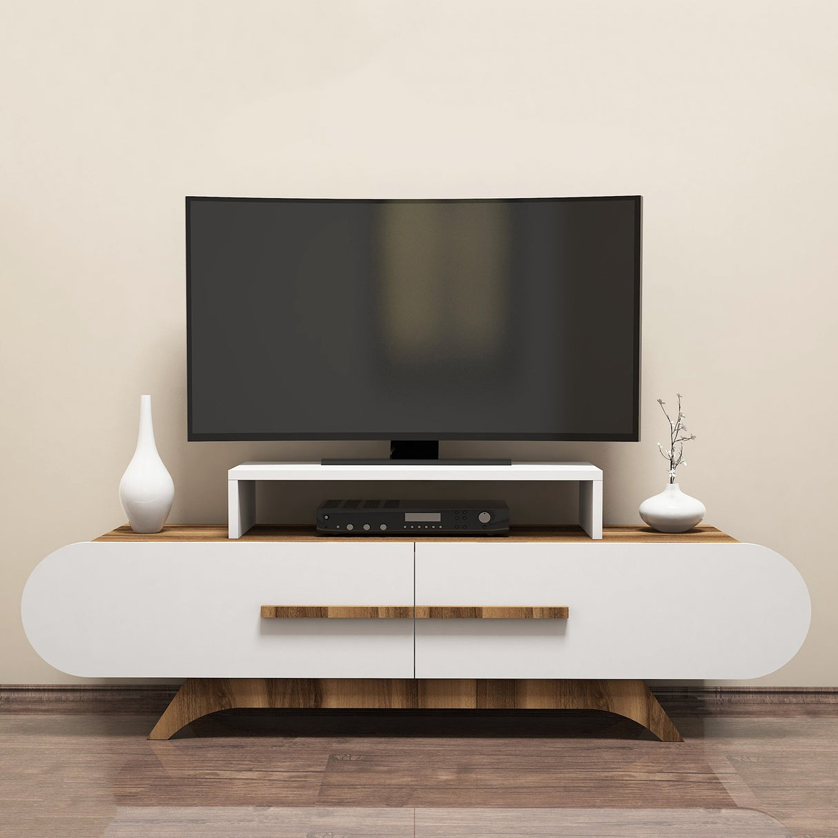 TV Meubels - TV Meubel Rose Walnoot Wit Melamine 145x49,8x36,8 cm - Dimehouse