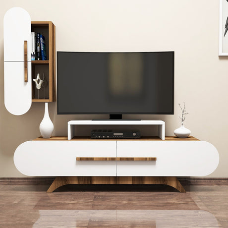 Set di mobili TV in noce rosa melaminico bianco 145x49,8x36,8 cm