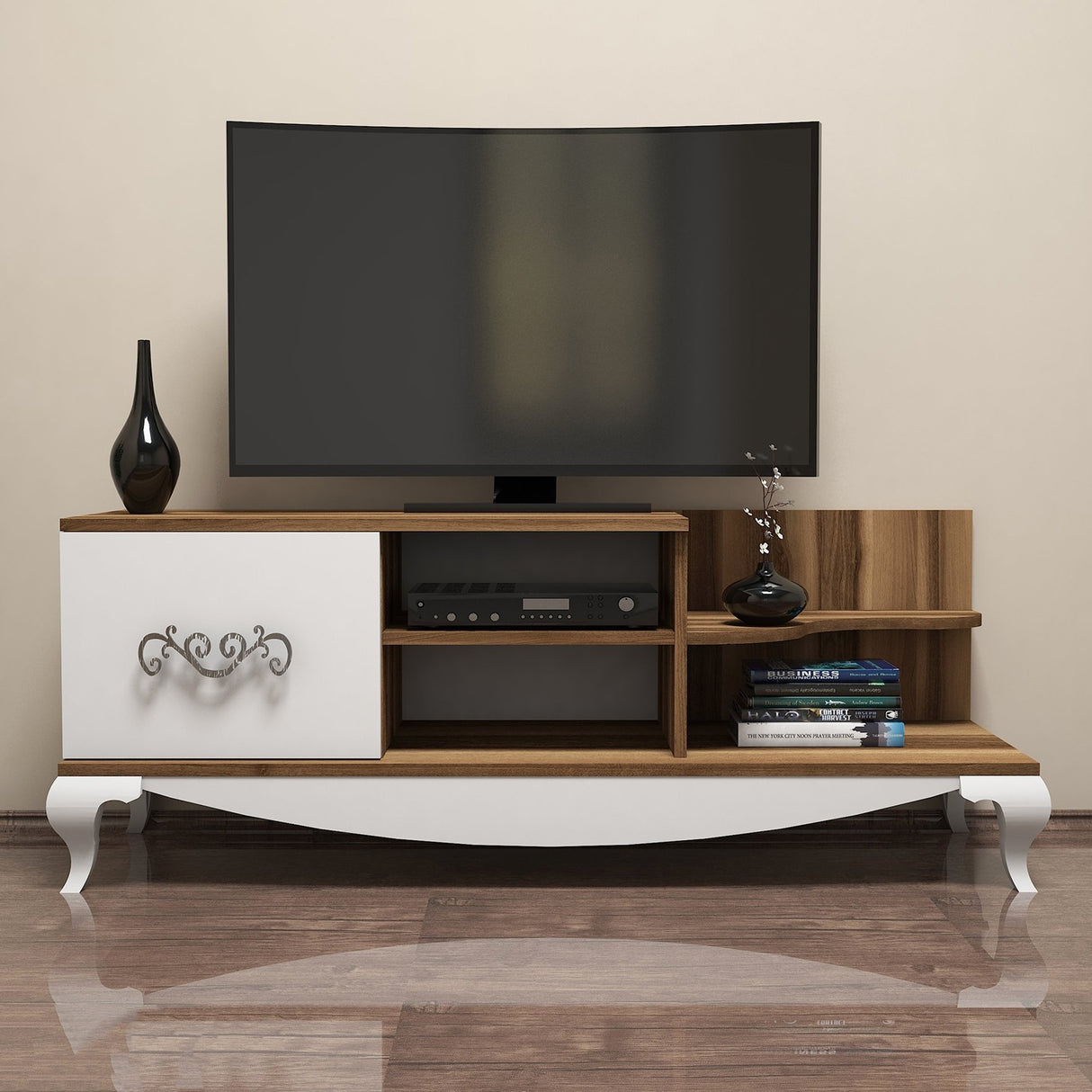 TV Meubels - TV Meubel Sultan Walnoot Wit Melamine 130x50,6x45 cm - Dimehouse