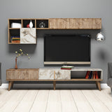TV Meubels - TV Meubel Set Milan Walnoot Wit Marmer Melamine 180x40x35 cm - Dimehouse