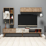 TV Meubels - TV Meubel Set Milan Walnoot Wit Marmer Melamine 180x40x35 cm - Dimehouse