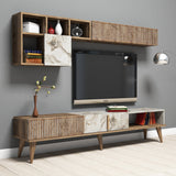 TV Meubels - TV Meubel Set Milan Walnoot Wit Marmer Melamine 180x40x35 cm - Dimehouse