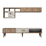 TV Meubels - TV Meubel Set Milan Walnoot Wit Marmer Melamine 180x40x35 cm - Dimehouse