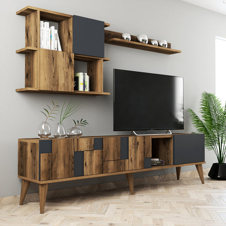 Set Mobile TV Madrid Noce Antracite Melaminico 180x48,6x33,8 cm