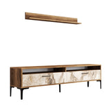 TV Meubels - TV Meubel Set Istanbul Walnoot Wit Marmer Melamine 180x47x35 cm - Dimehouse