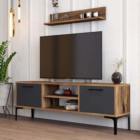 Set Mobile TV Riga Noce Antracite Melaminico 140x48x30 cm