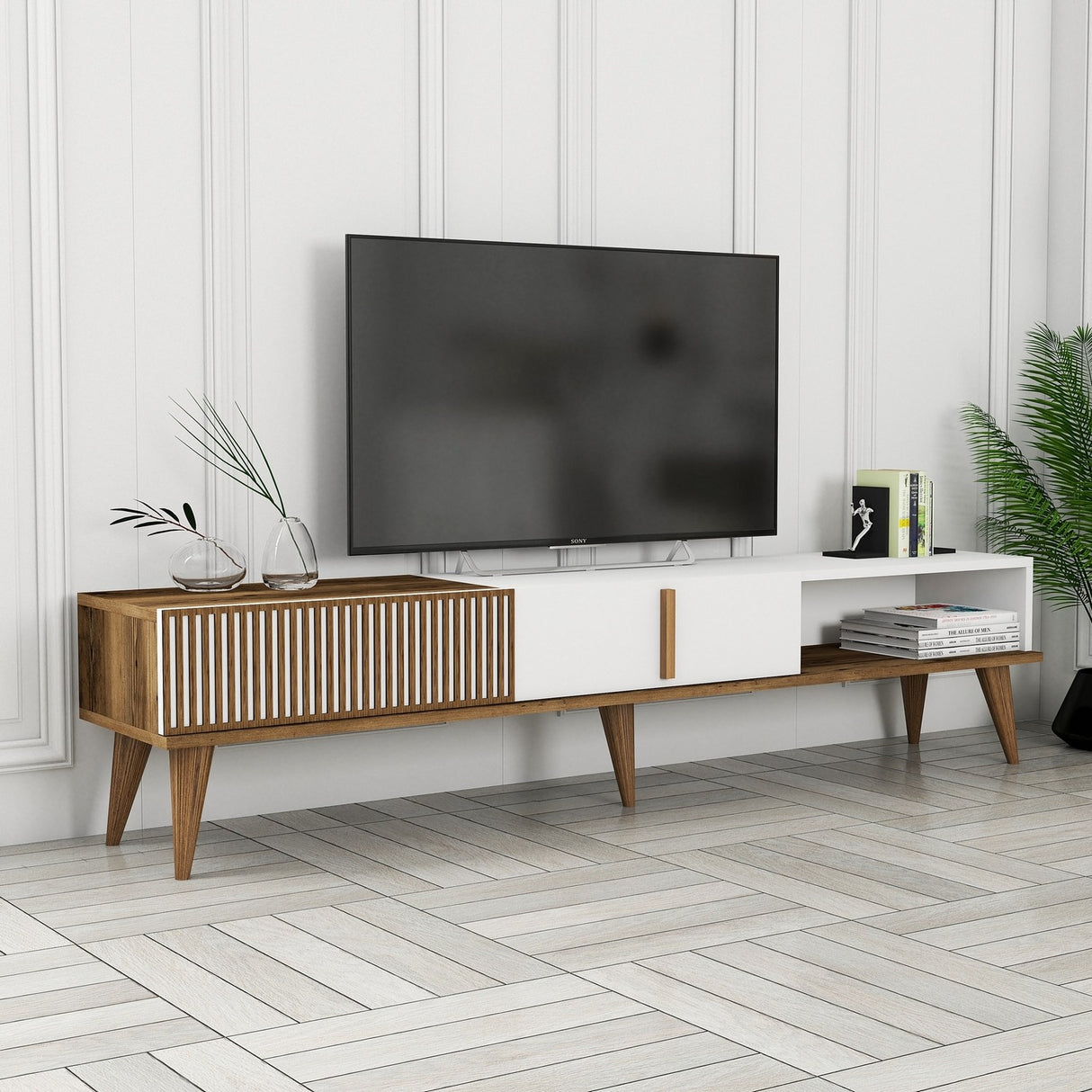 Mobile TV Milano Alt Noce Bianco Melaminico 180x40x35 cm