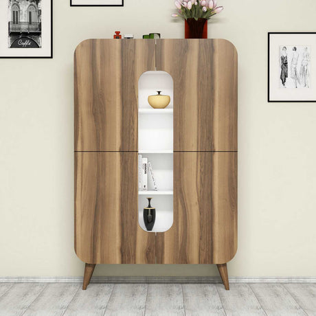 Wandkasten - Wandkast Mine Walnoot Wit Melamine 93x144x31,8 cm - Dimehouse