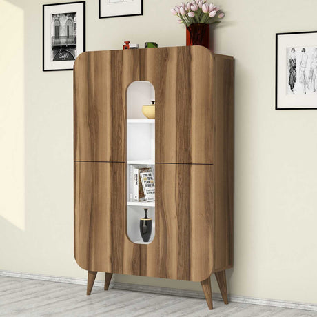 Wandkasten - Wandkast Mine Walnoot Wit Melamine 93x144x31,8 cm - Dimehouse