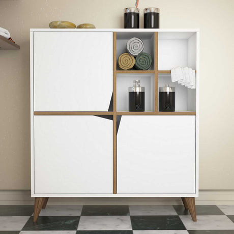 Wandkasten - Wandkast Pulse Wit Walnoot Melamine 100x115x30 cm - Dimehouse